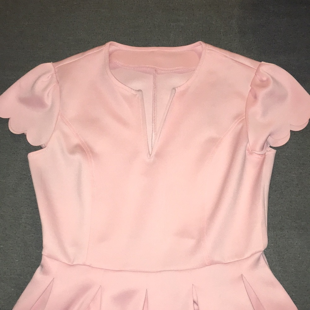 Cute V-neck Sweet Scallop Pleated Skater Dress